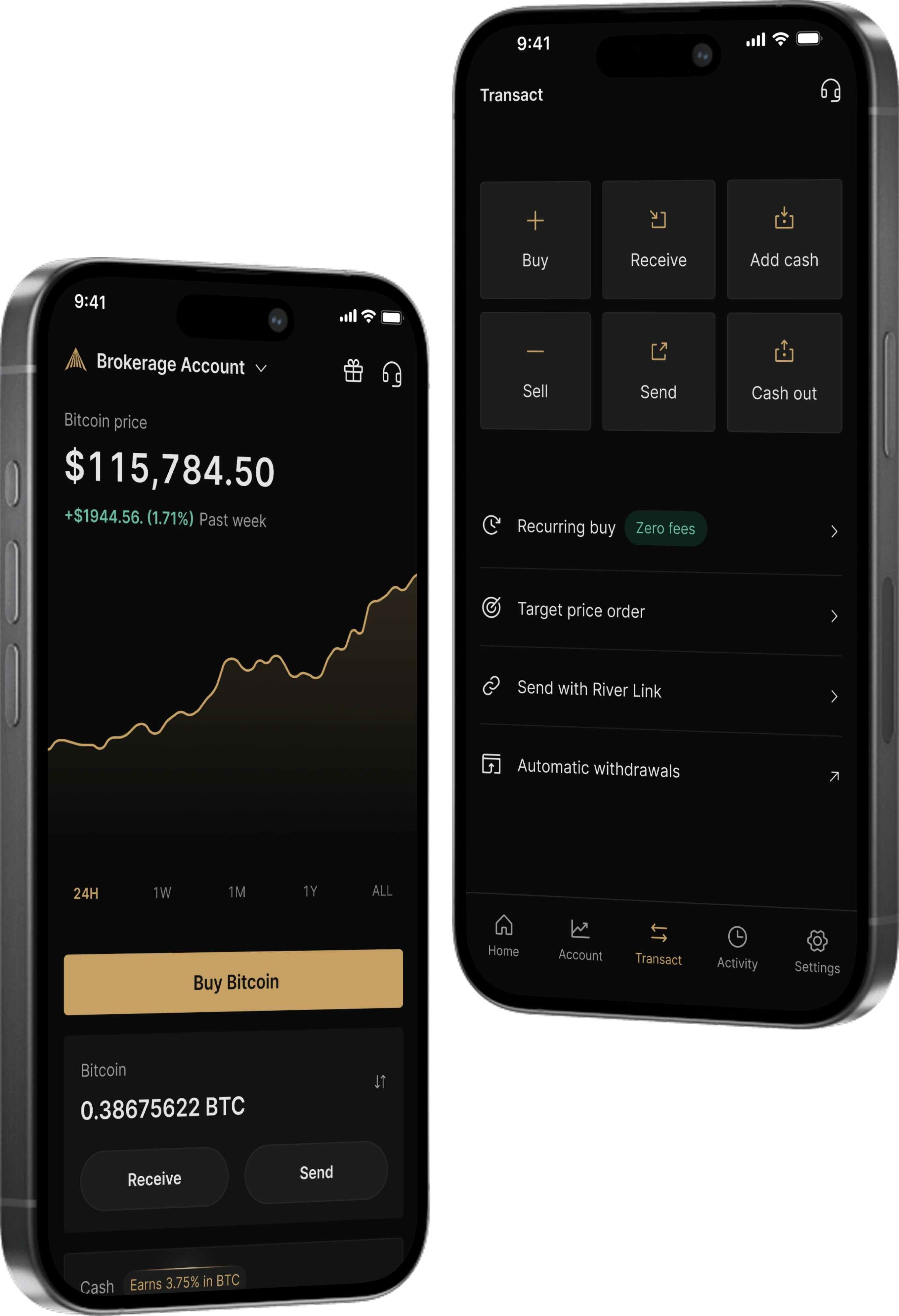 Mobile interface showing River's Bitcoin buying process